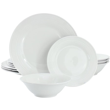 Gibson Home Everyday Embossed 12 Piece Round Ceramic Dinnerware Set in White 750121902M