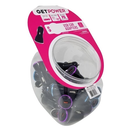 Get Power DC CAR ADAPTER USB C&USB A 18W, 30PK CWP-USBBOWLPDDC