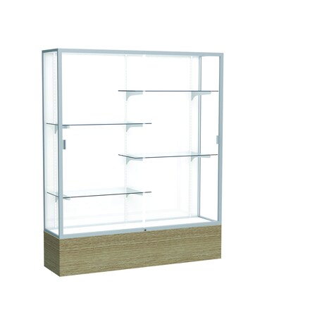 Ghent 72''H x 60''W x 16''D Reliant Driftwood Oak Display Case w/ White Back & Satin Frame 2075WB-SN-DK