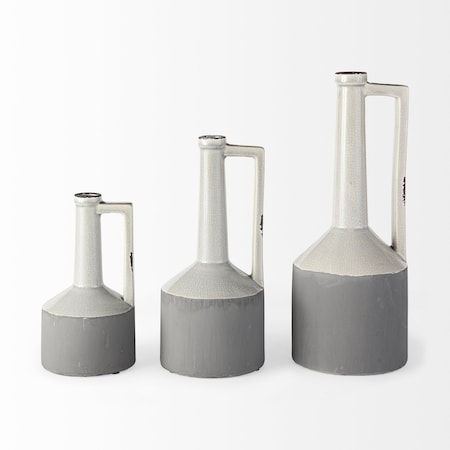 Homeroots 13" Gray And White Cylinder Ceramic Urns Jars 392212