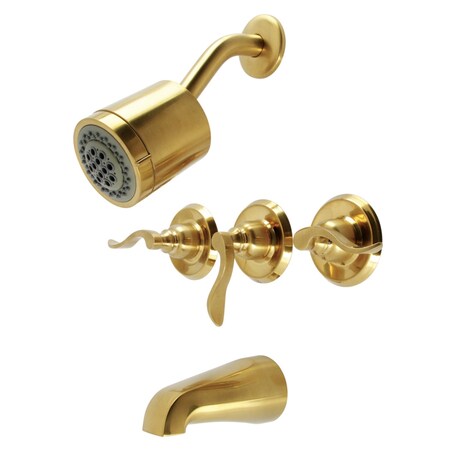 Kingston Brass Triple-Handle Tub and Shower Faucet, Brushed Brass KB8237NFL