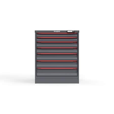 Strong Hold 7 drawer cabinet - (2x 2ft, 2x 3ft, 2x 4ft, 1x 5ft) - Red accents - Electronic Lock S3036-PPRAS-0701DS