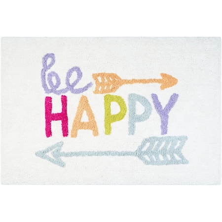 Homeroots 32" White Purple And Green Cotton Be Happy Youthful Bath Rug 634896