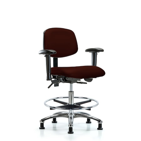 Blue Ridge Ergonomics Medium Bench Chair Chair, Vin, Med Ben, Chr AA CF Glides, Burg, Adjustable Arms, 22" to 29" Height BR-VMBCH-CR-T0-A1-CF-RG-8569