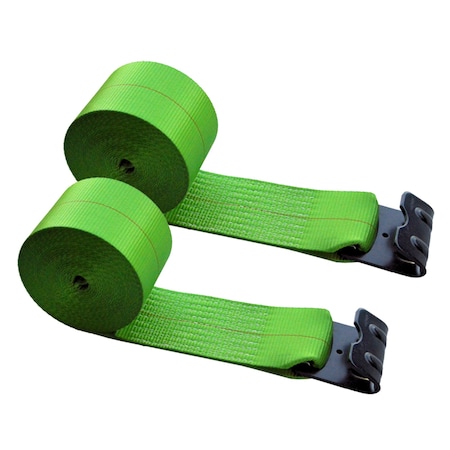 Tie 4 Safe 4'' x 30' Winch Straps w/ Black Flat Hook WLL: 5,400 lbs. Green, 2PK TWS41-30M12N-GR-C-2