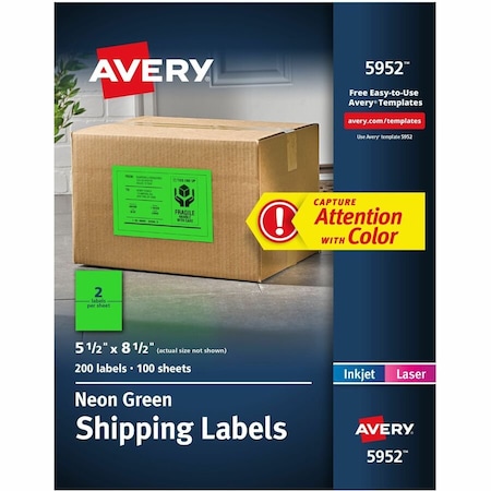 Avery Dennison Avery, HIGH-VISIBILITY PERMANENT LASER ID LABELS, 5 1/2 X 8.5, NEON GREEN, 200PK 5952