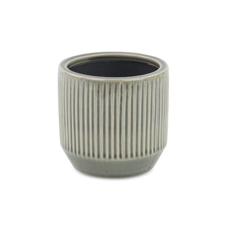 Homeroots Gray Ceramic 17 Ounce Striped Round Distressed Pot Planter 487457