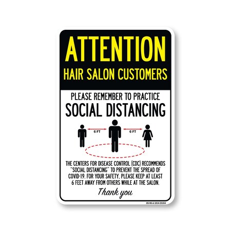 Signmission Public Safety, Hair Salon Customers Practice Social Distancing, 14in X 10in, OS-NS-A-1014-25364 OS-NS-A-1014-25364
