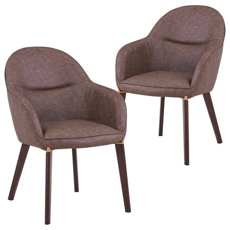 Leisuremod Elias Dining Chair Upholstered in Leather Velvet and Powder Coated Iron Legs, 2PK EDC21BR-2