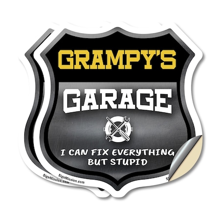 Signmission Grampy's Garage I Can Fix Everything But Stupid, 4 inch X 4 inch, Vinyl Decal, 2PK SHI-D-2PACK-4-490-GRAMPY