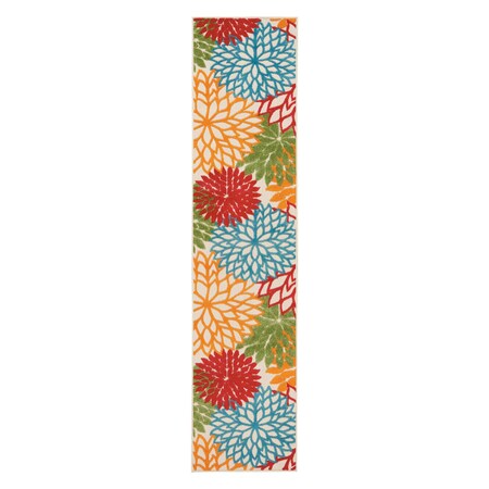 Homeroots 10' Green Orange Ivory And Blue Floral Indoor Outdoor Runner Rug 546685