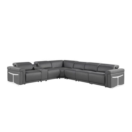 Homeroots Gray Italian Leather Modular L Shaped Seven Piece Corner Sectional With Console 534866