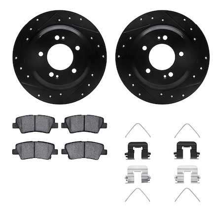 Dynamic Friction Co DFC Rotors-Drilled & Slotted-Black w/ 5000 Advanced Brake Pads Incl Hdw 8512-21021