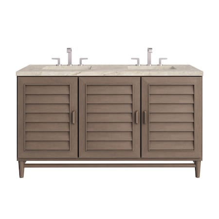 James Martin Vanities Portland 60" Double Vanity, Whitewashed Walnut, w/ 3 CM Tajnar Eclos Top w/FreePower Wireless Charger 620-V60D-WW-FTJR