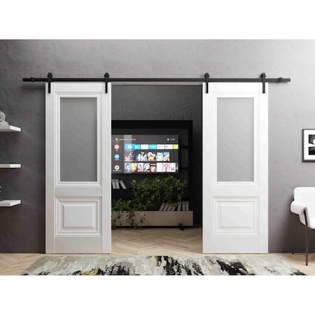 Sartodoors Slab Barn Door Panel 36 x 84in, Lucia 8822 White Silk W/ Frosted Glass, Pocket Closet Sliding LUCIA8822S-WS-3684