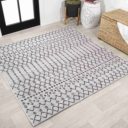 Jonathan Y Ourika Moroccan Geometric Textured Weave Cream/Black 4 ft Square Indoor/Outdoor Area Rug SMB108I-4SQ