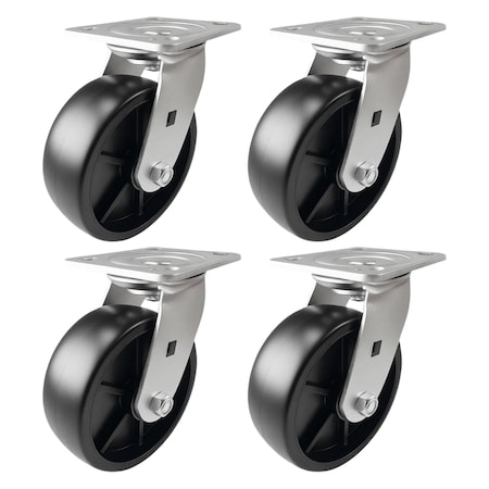 Hyw Products Heavy Duty Caster Set 6in Plastic Wheels, 4 Swivel, 4PK 40-60S-A1-HP-4