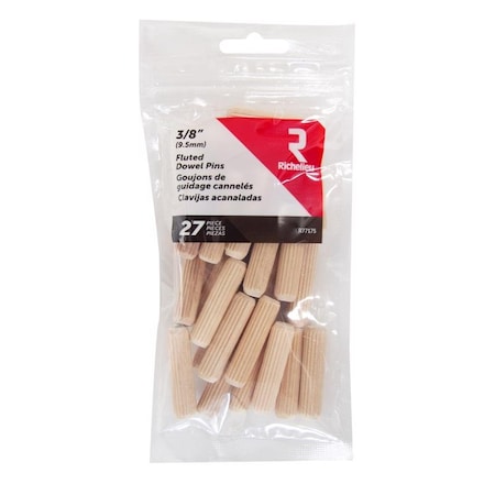 Richelieu Fluted Wood Dowel Pin 3/8 in. D X 1.5 in. L Natural, 27PK R77175