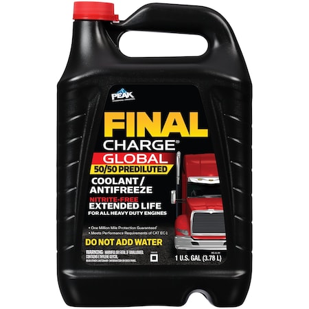 Peak Antifreeze Coolant, Bottle, 1 gal, Ready to Use, Pre-Diluted 50/50, OAT, Ethylene Glycol, Red FXAB53