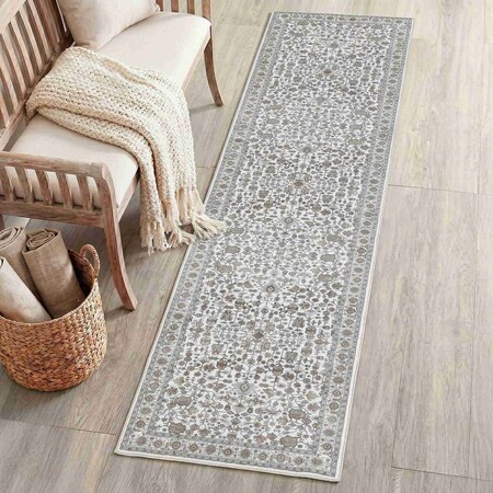 Jonathan Y Subtlety Medallion All-Over Floral Border Non-Slip Machine-Washable Beige/Ivory 2ft x 8ft Runner Rug WSH504J-28