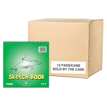 Roaring Spring Case of Kids Wirebound Spiral Sketch Paper Pad, 9"x9", 40 sht of 50 lb Blank White Paper, Top Bound, PK12 52509cs