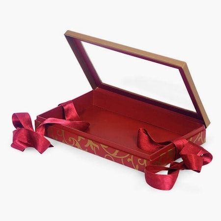 Nashville Wraps Elegant Red Scroll Window Box with Ribbon, 10x6x1.5, 12PK BFB8ERS