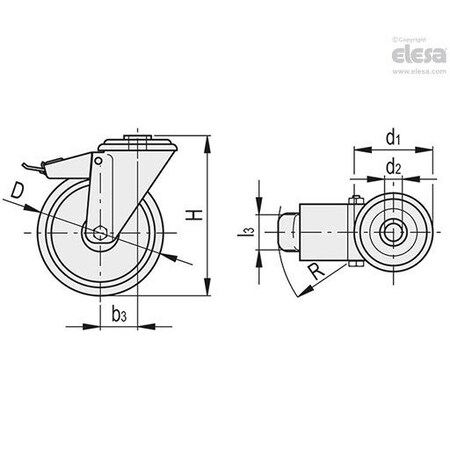 Elesa 452496 Castors steel bracket Injected polyurethane coating plate bracket and center 452496