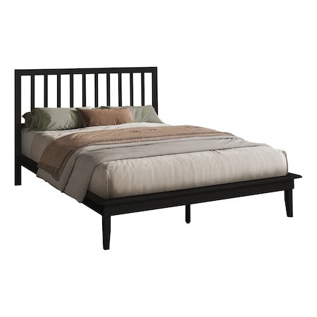 Monarch Specialties Bed, Platform Bed, Queen Size, Frame Only, Bedroom, Black Wood Frame, Black Wood Legs, Contemporary I 6060Q