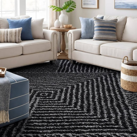 World Rug Gallery Minimal Stripe Geometric Shag Area Rug 7 ft 10 in x 10 ft Anthracite WR130ANTHRACITE8X10