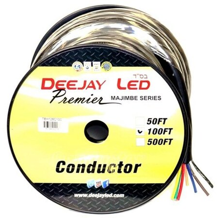 Deejay Led 100-Foot 8-Conductor 12 Gauge Stranded Cable w/Single Black Jacket ideal for speakers and power TBH128C100
