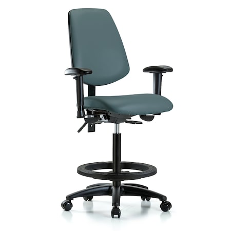 High Bench Chair Adjustable Arms, 26" to 35" Height, Vinyl, Colonial Blue
