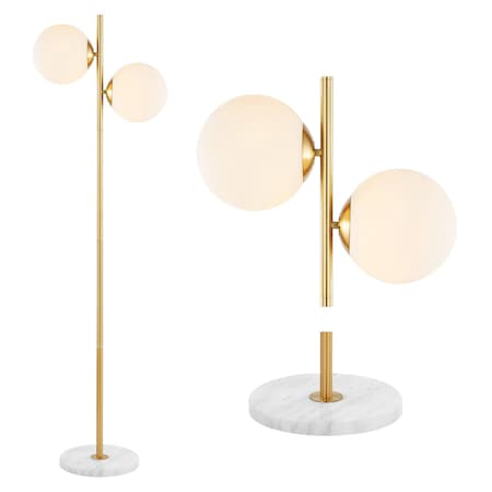 Jonathan Y Oscar 60.5" 2-Light Modern Parisian Candlestick Iron LED Floor Lamp, Brass Gold/White JYL1108A