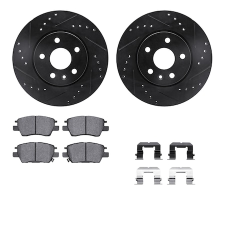 Dynamic Friction Co DFC Rotors-Drilled & Slotted-Black w/ 5000 Advanced Brake Pads Incl Hdw 8512-47025