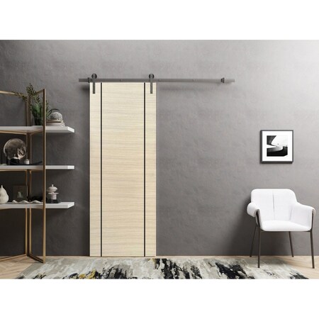 Sartodoors Sliding Barn Door with 6.6ft Hardware, Planum 0017 Natural Veneer and Aluminum Strips, Rail Hangers PLANUM0017BD-S-SHP-3284