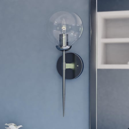 Vaxcel Olson 1 Light Satin Nickel Mid-Century Modern Wall Sconce Clear Glass Globe W0409