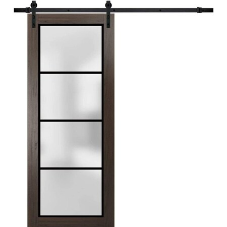 Sartodoors Sturdy Barn Door Frosted Tempered Glass Planum 2132 Black 32x80 Solid Core Modern Interior PLANUM2132BD-B-CA-32 x 80