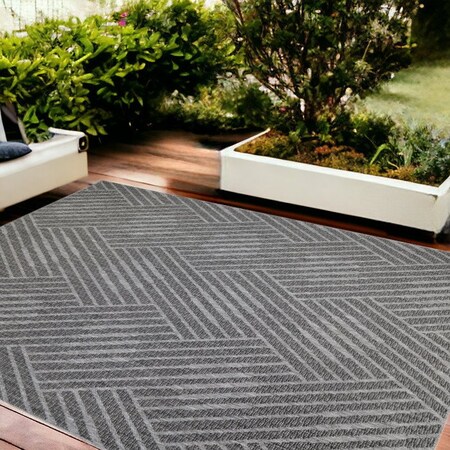 Homeroots 8' X 10' Gray and Blue Geometric Stain Resistant Indoor Outdoor Area Rug 531613
