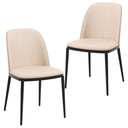 Leisuremod Tule Dining Side Chair with Leather Seat and Steel Frame, Walnut/Light Brown, 2PK TCWN18LBR2