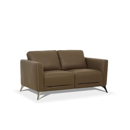 Homeroots 59in Brown And Silver Leather Loveseat 515672