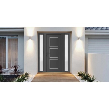 Vdomdoors Front Exterior Prehung Metal-Plastic Door, Manux 8661 Antracite Grey, 2 Side Sidelite Transoms, Off MANUX8661EXD-ANT-W16+36+16xH80-RH