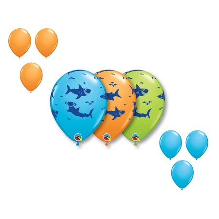 Loonballoon 11 Inch Fun Sharks Latex Balloon Medium Shape Set 6x latex 12956