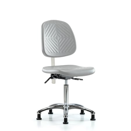 Blue Ridge Ergonomics Class 10 Poly Clean Room Chair-Medium Bench Height with Medium Back & Stationary Glides in Gray Poly NCR-PMBCH-MB-CR-T0-A0-NF-RG-GRY