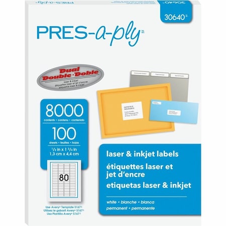 Avery Dennison PRES-A-PLY, LABELS, INKJET/LASER PRINTERS, 0.5 X 1.75, WHITE, 100PK 30640