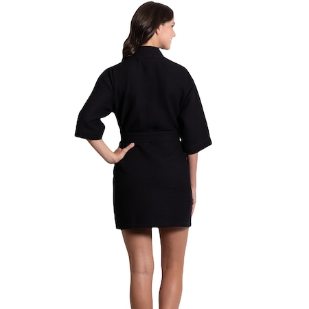 Towelsoft Women's Short Waffle Kimono Black Bathrobe Small/Medium WM-Waffle-Shrt-BLK-SM