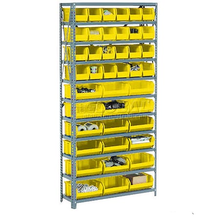 Global Industrial 10 Shelf Open Steel Shelving With 28 Akro Bins 36"X18"X73" 603474YL