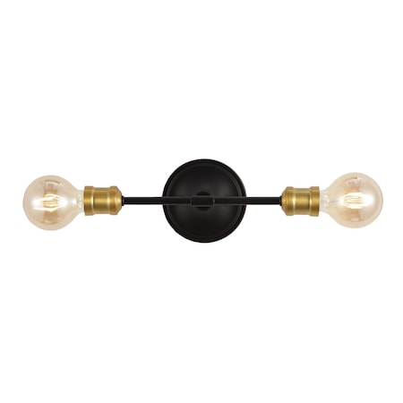 Jonathan Y Jaxon 13.25" 2-Light Industrial Farmhouse Iron LED Vanity, Oil Rubbed Bronze/Brass Gold JYL7574A