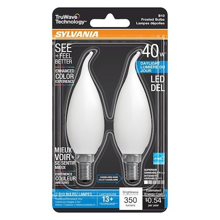 Sylvania Natural LED Bulb, Decorative, B10 Bent Tip Lamp, 40 W Equivalent, E12 Lamp Base, Dimmable, Frosted 40780