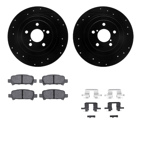 Dynamic Friction Co DFC Brake Rotor - Dimpled & Slotted - Black w/5000 Brake Pads & HW Kit 8512-13025