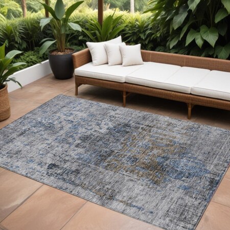Homeroots 9' X 12' Blue And Gray Floral Washable Indoor Outdoor Area Rug 605077