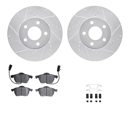Dynamic Friction Co DFC Rotors-Drilled & Slotted-Silver w/ EURO 5000 Ceramic Brake Pads Incl Hdw 7612-73038